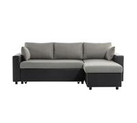 LOUNGITUDE - Canapé d'angle réversible, Convertible en Simili et Microfibre avec Coffre - Gris/Noir - 3 Places