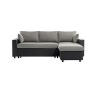 LOUNGITUDE - Canapé d'angle réversible, Convertible en Simili et Microfibre avec Coffre - Gris/Noir - 3 Places