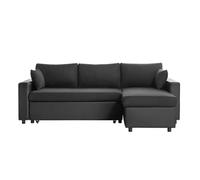 LOUNGITUDE - Canapé d'angle réversible, Convertible en Simili et Microfibre avec Coffre - Noir - 3 Places