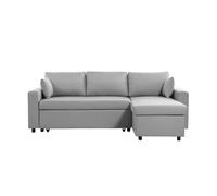 Canapé d'angle 3 places MARIA réversible, convertible avec coffre en tissu - Gris clair - L227 x P146 x H81cm - LOUNGITUDE