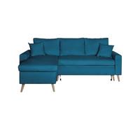 LOUNGITUDE - Canapé d'angle scandinave réversible Convertible avec Coffre en Velour Bleu pétrole
