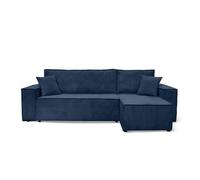 Canapé d'angle FARAH convertible et réversible 4 places en velours cotelé - Bleu foncé