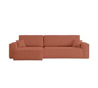 Canapé FARAH d'angle max réversible et convertible 5 places en tissu bouclette - Terracotta