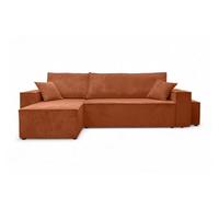 LOUNGITUDE Canapé Farah d'angle réversible et Convertible 4 Places avec Un Pouf en Velours côtelé