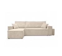 Canapé FARAH d'angle réversible et convertible 4 places avec un pouf en velours côtelé - Beige
