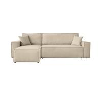 LOUNGITUDE Canapé Farah d'angle réversible et Convertible 4 Places en Tissu Bouclette