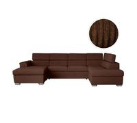 Canapé panoramique 6 places PAOLA convertible avec 2 coffres en velours côtelé - Marron