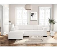 LOUNGITUDE - CARIBI - Canapé d'angle Convertible avec Coffre en Tissu bouclettes Blanc