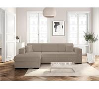 LOUNGITUDE - CARIBI - Canapé d'angle Convertible avec Coffre en Tissu bouclettes Taupe