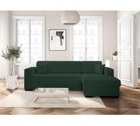 LOUNGITUDE - CARIBI - Canapé d'angle Convertible avec Coffre en Tissu bouclettes Vert