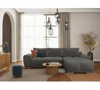 LOUNGITUDE Cassandra - Canapé d'angle Convertible avec Coffre en Tissu - Gris - Angle Droit
