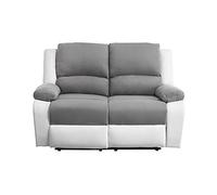 LOUNGITUDE - DETENTE - Canapé de relaxation - Electrique - 2 Places - En Simili/Microfibre - Blanc/Gris -L143cm