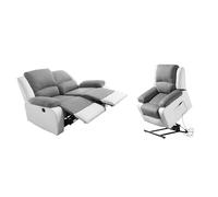 Loungitude - DETENTE - Canapé de Relaxation, Ensemble 2 +L1 Places - Electrique - en Simili/Microfibre - Gris/Blanc