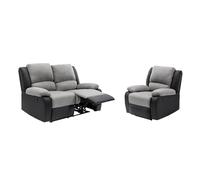 Loungitude - DETENTE - Canapé de Relaxation, Ensemble 2 +L1 Places - Electrique - en Simili/Microfibre - Gris/Noir