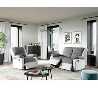 Loungitude - DETENTE - Canapé de Relaxation, Ensemble 2 +L1 Places - Manuel - en Simili/Microfibre - Gris/Blanc