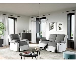 Loungitude - DETENTE - Canapé de Relaxation, Ensemble 2 +L1 Places - Manuel - en Simili/Microfibre - Gris/Blanc