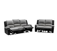 Loungitude - DETENTE - Canapé de Relaxation, Ensemble 3 + 2 Places - Electrique - en Simili/Microfibre - Gris/Noir