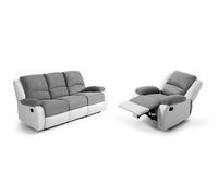 Loungitude - DETENTE - Canapé de Relaxation, Ensemble 3 +L1 Places - Manuel - en Simili/Microfibre - Gris/Blanc