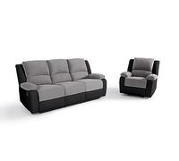 LOUNGITUDE - DETENTE - Canapé de Relaxation, Ensemble 3 +L1 Places - Manuel - en Simili/Microfibre - Gris/Noir