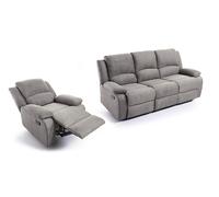 Loungitude - DETENTE - Canapé de Relaxation, Ensemble 3 +L1 Places - Manuel - Inclinaison réglable - en Microfibre - Gris