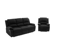 Loungitude - DETENTE - Canapé de Relaxation, Ensemble 3 +L1 Places - Manuel - Inclinaison réglable - en Microfibre - Noir