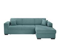 LOUNGITUDE - Fuji - Canapé d'angle - Convertible - 4 Places - Coffre - en Velours cotelé - L262cm - Droit - Bleu Clair