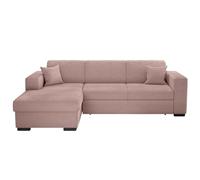 LOUNGITUDE - Fuji - Canapé d'angle - Convertible - 4 Places - Coffre - en Velours cotelé - L262cm - Gauche - Rose