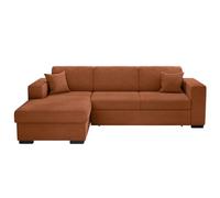 LOUNGITUDE - Fuji - Canapé d'angle - Convertible - 4 Places - Coffre - en Velours cotelé - L262cm - Gauche - Terracotta