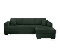 LOUNGITUDE - Fuji - Canapé d'angle - Convertible - 4 Places - Coffre - en Velours cotelé - L262cm - Gauche - Vert Foncé