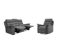 Loungitude - Leon - Canapé de Relaxation, Ensemble 3 +L1 Places - Manuel - Inclinaison réglable - en Tissu - Gris foncé