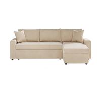 Canapé d'angle 3 places MARIA réversible et convertible avec coffre en velours - Beige - L227 x P146 x H81cm - LOUNGITUDE