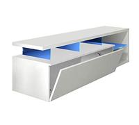 Loungitude - Meuble TV LED 1 porte et 4 niches L150 cm - Blanc brillant