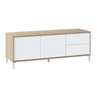 LOUNGITUDE - Meuble TV, Mélamine, Blanc/chêne, L130 x P41 x H47cm
