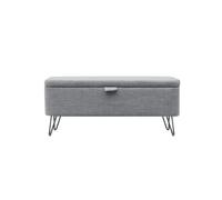 LOUNGITUDE OBED - Bout de lit Avant Rangement en Tissu Pieds épingles Noirs - Gris Clair - 2 Places