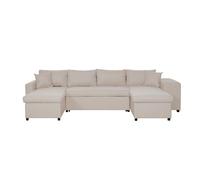 LOUNGITUDE - Oslo - Canapé panoramique - Convertible - 8 Places - 2 poufs - en Tissu - Beige - L311cm