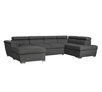 Canapé panoramique convertible avec 2 coffres PAOLA en tissu - Gris foncé