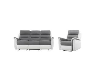 LOUNGITUDE RELAXXO - Pack - Ensemble de Canapés Relaxation Manuel 3 Places et 1 Fauteuil LÉON - Blanc/Gris