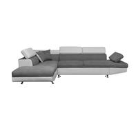 LOUNGITUDE - RIO - Canapé d'angle Droit- Convertible - 5 Places - Coffre - Têtières - Simili/Microfibre - Gris/Blanc - L271cm