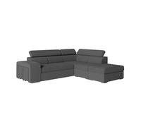 LOUNGITUDE - SOAN - Canapé d'angle Droit- Convertible - 5 Places - Têtières - Poufs - en Tissu - Gris foncé - L262cm