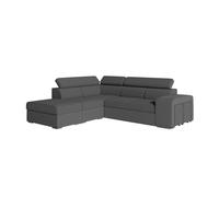 LOUNGITUDE - SOAN - Canapé d'angle Gauche- Convertible - 5 Places - Têtières - Poufs - en Tissu - Gris foncé - L262cm
