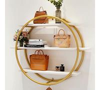 Lounka Étagères flottantes Rondes murales Étagère Murale dorée,étagère Murale est Un présentoir Suspendu,Cintre pour Magasin de vêtements pour Femmes,avec Trois cloisons,66 * 66 cm