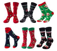Lounwee Chaussettes de Noël Chaussettes de Noël pour hommes : 6 paires de chaussettes Crew Cadeaux de Noël drôles pour hommes 39-46
