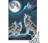 Loup 1000 Pièces Papier Résistant Trois Loups, Lune Puzzle Adultes Puzzle Portable Soirée Jeux en Famille Stimulant Et Amusant Heures Divertissement 52x38cm/1000pcs