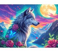 Loup 1000 Pièces Puzzle Créatif en Carton Anti-Déchirure Colorful Fantasy Faune Sauvage Difficulté Moyenne Activité Manuelle Loisir Créatif Cadeau Fête des Mères Premium 1000 PCS/75x50cm