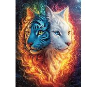Loup à Deux Visages aux Yeux de feu et de Glace 500 Pièces Puzzle Adulte en Carton sans Déformation Faune Sauvage et Animaux de Compagnie Très Difficile Haute Difficulté Anti-Stress Décoration Murale