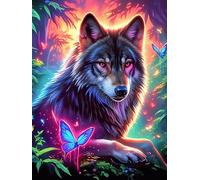 Loup à la fourrure arc-en-ciel avec un papillon 1000 Pièces Puzzle Amateur D'Art En Carton Anti-Déchirure Animal sauvage et animal de compagnie Cute Difficile Niveau Expert Décoration Murale Salon Idé