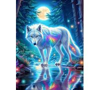 Loup à la fourrure arc-en-ciel Reflected in Water 500 Pieces Casse-tête Pour Ado En Carton Haute Qualité faune et flore Facile Débutant Activité Familiale Soirée Entre Amis Cadeau Fête Des Mères 500 P