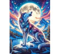Loup à la fourrure arc-en-ciel Under The Full Moon 500 Pièces Puzzle Adulte En Carton Anti-Déchirure Haute Qualité faune et flore Très Difficile Anti-Stress Décoration Murale Cadeau Noël Qualité Premi