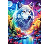 Loup à la fourrure arc-en-ciel Under The Northern Lights 1000 Pièces Puzzle Pour Ado En Carton Épais Haute Densité faune et flore Facile Débutant Jeu De Société Idée Cadeau Anniversaire Petit Prix Pre