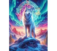 Loup à la fourrure arc-en-ciel Under The Northern Lights 300 Pieces Casse-tête Collectionneur En Carton Sans Déformation faune et flore Haute Difficulté Décoration Murale Collection Cadeau Noël Pas Ch
